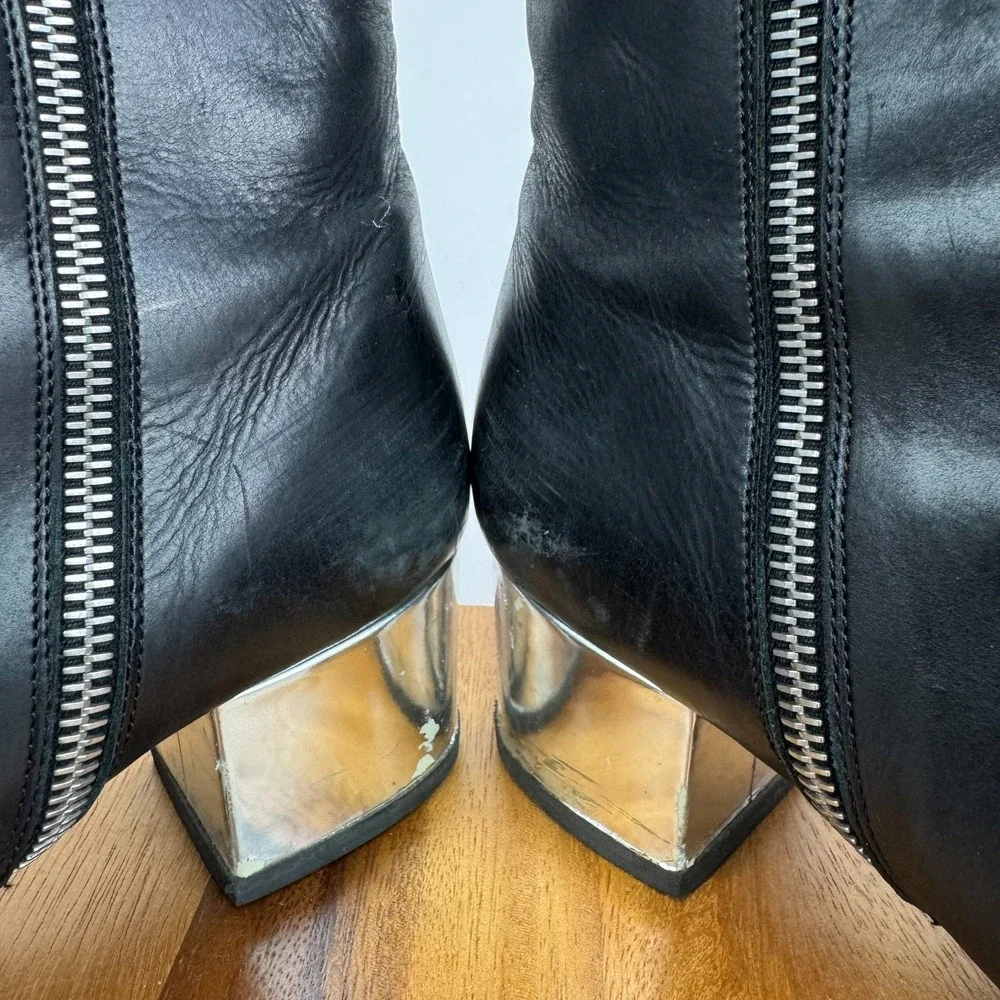 Womens‎ Dries Van Noten Black Lather Heeled Ankle Boots Booties Size 38 US 8 GUC